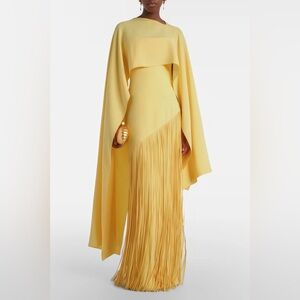 Cayetana Yellow Fringed Maxi Dress with Shawl Detail
